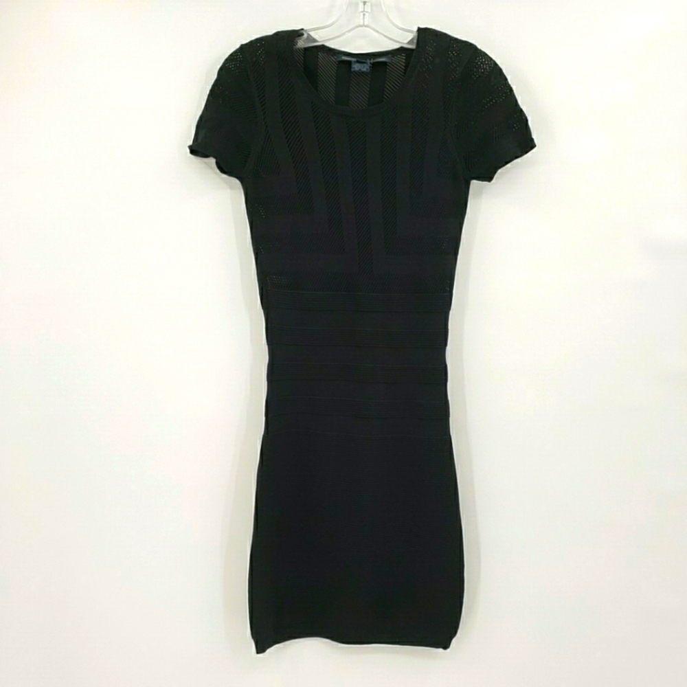 French Connection Black Bodycon Sheer Top Mini Dress